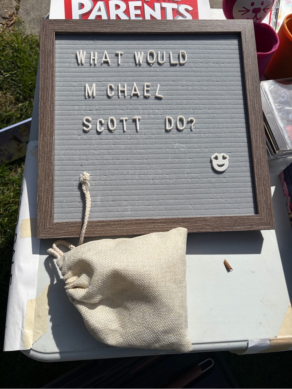 Wood Frame Gray Felt Letter Board with White Letters